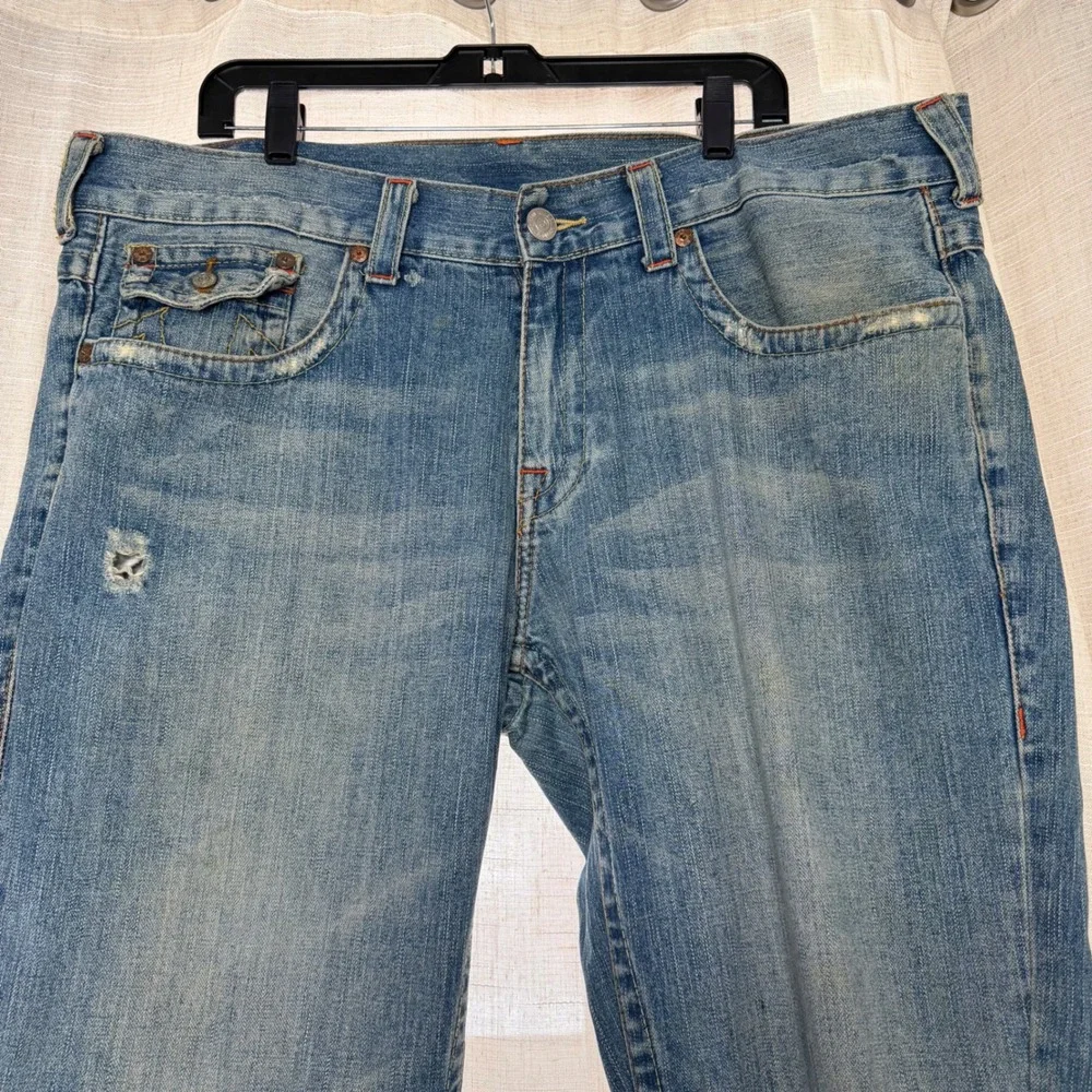 Y2K Vintage True Religion Joey Samurai Graphic Jeans Blue Distressed  Mens 40x30